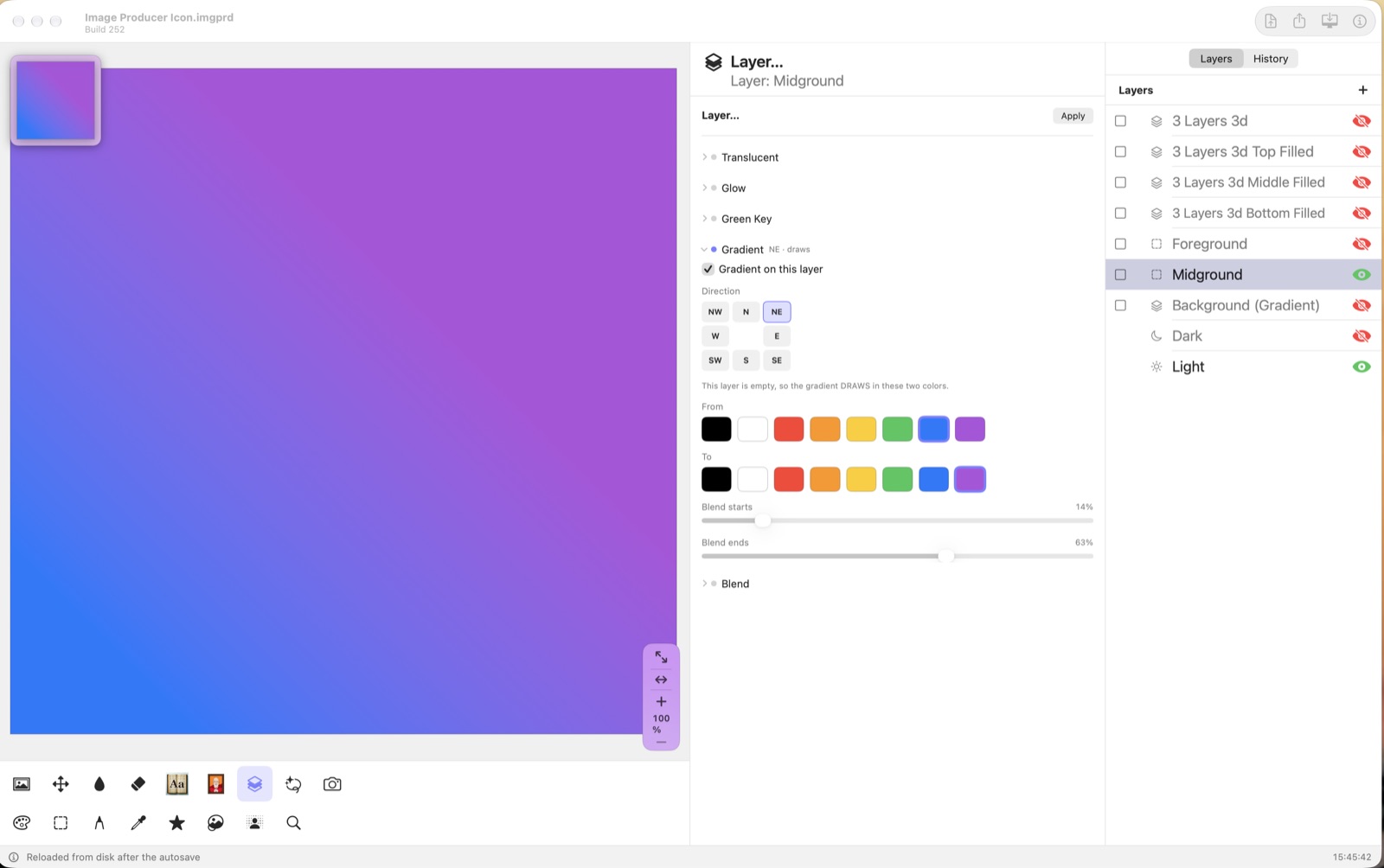 A blue-to-purple gradient with the blend sliders