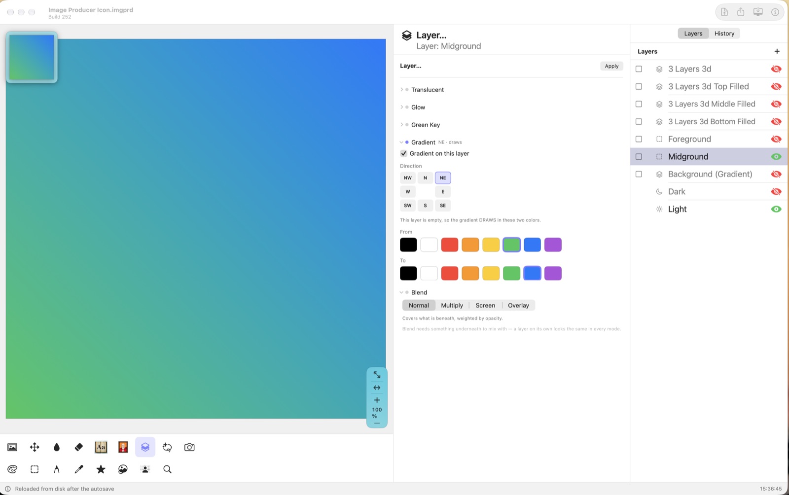 A two-color gradient on an empty layer