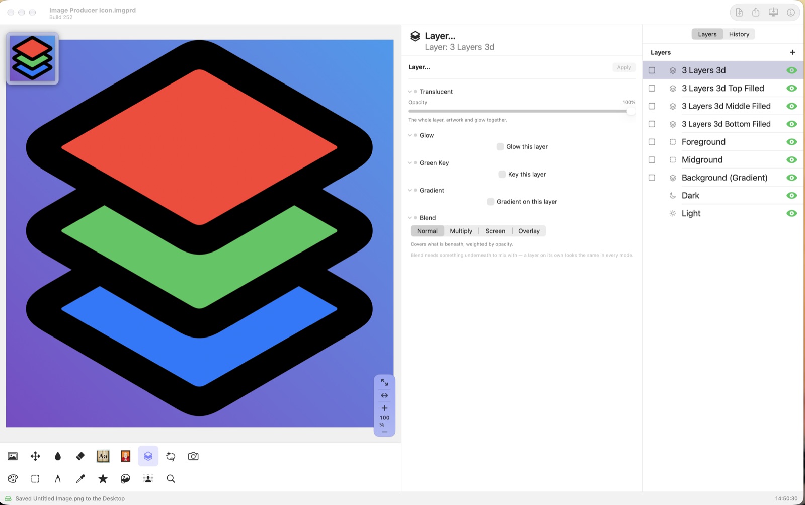 The Layer tool with its five sections