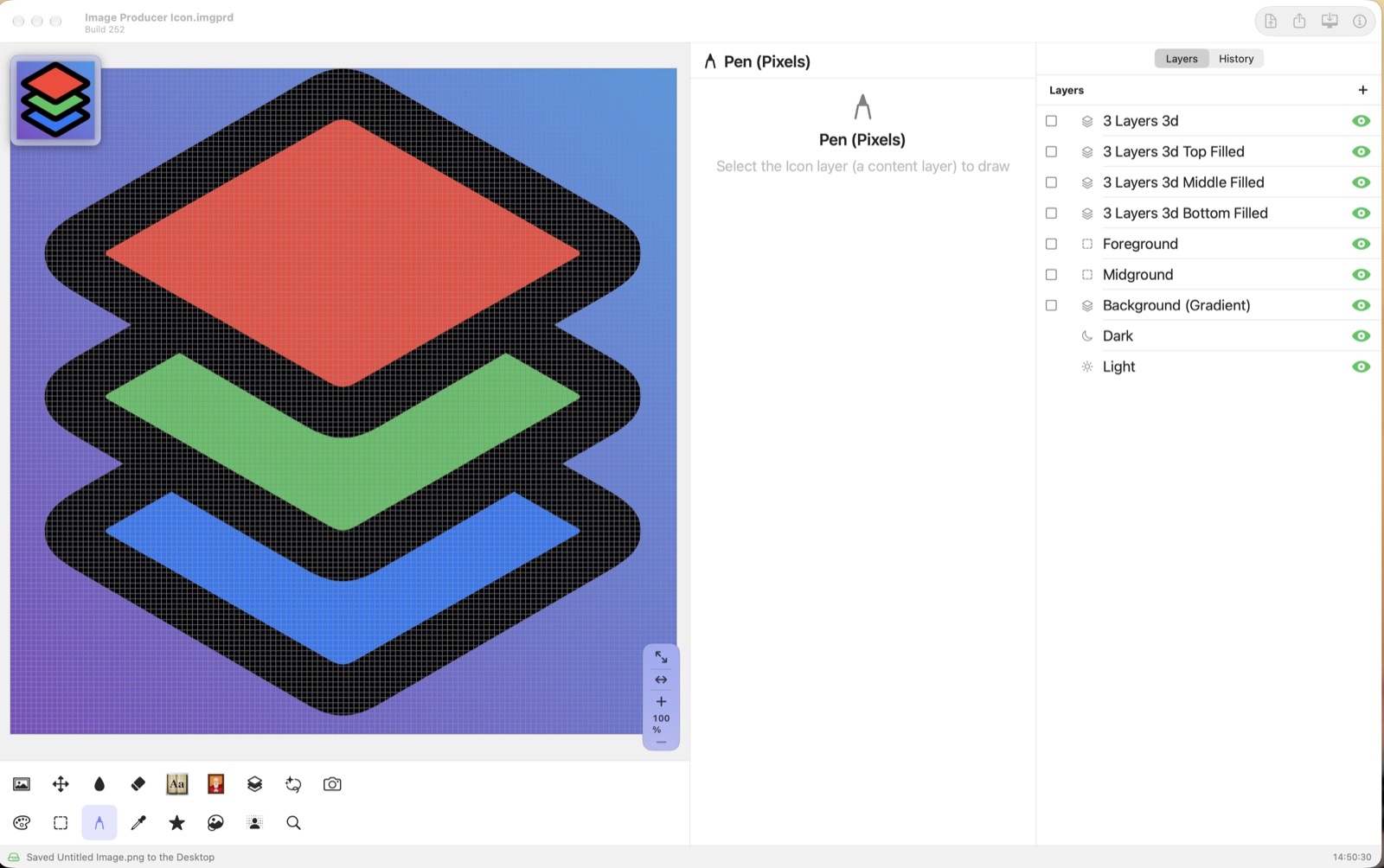 The Pen grid over the canvas