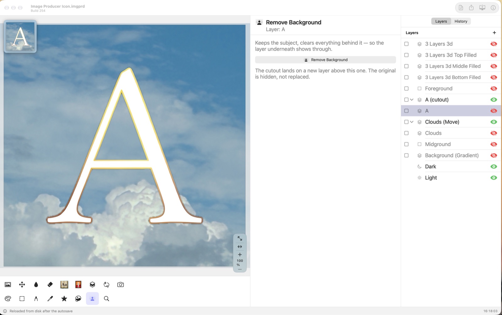 The A cut out over the clouds