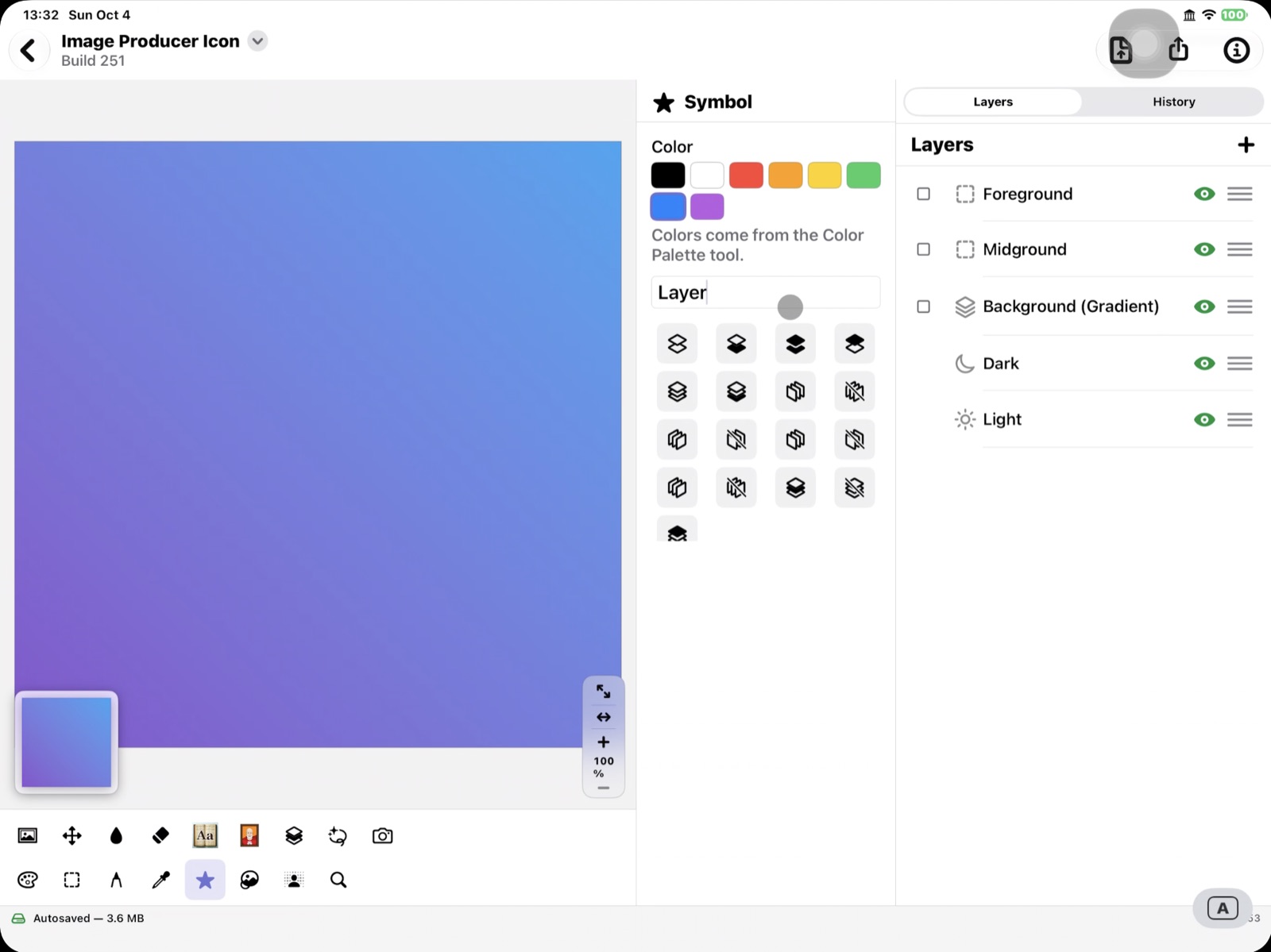 Gradient with the Symbol tool open