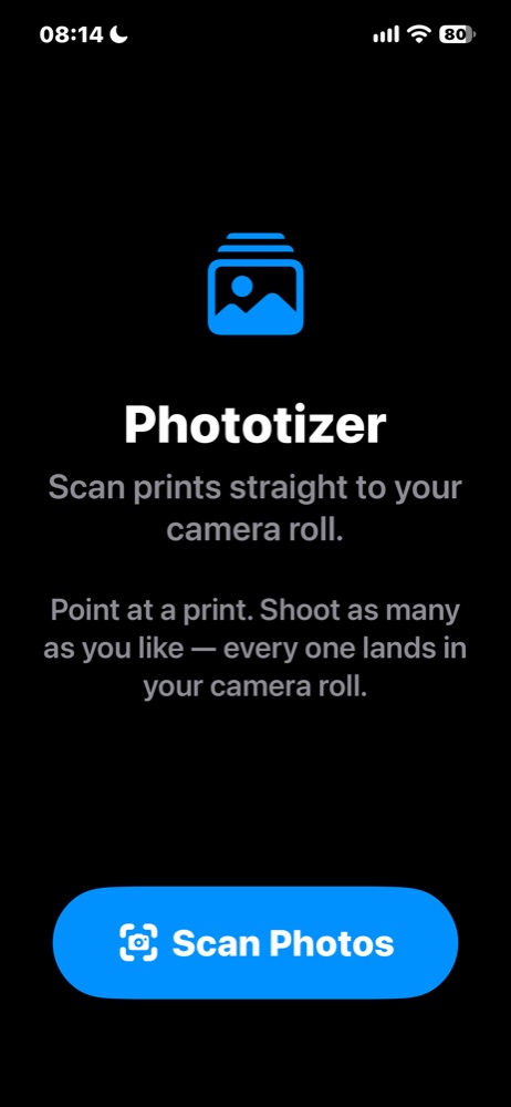 Phototizer's main screen with the Scan Photos button