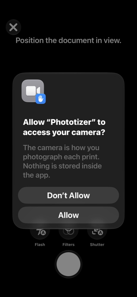 The camera permission prompt