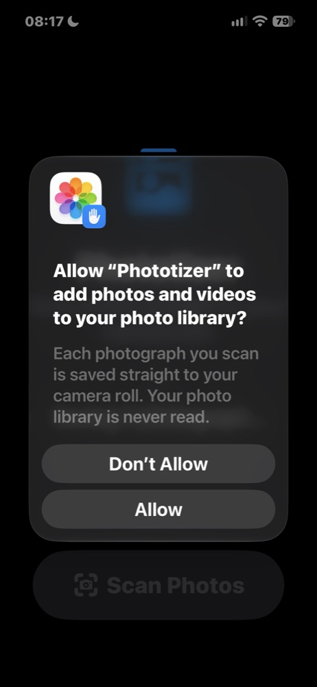 The add-only photo library permission prompt