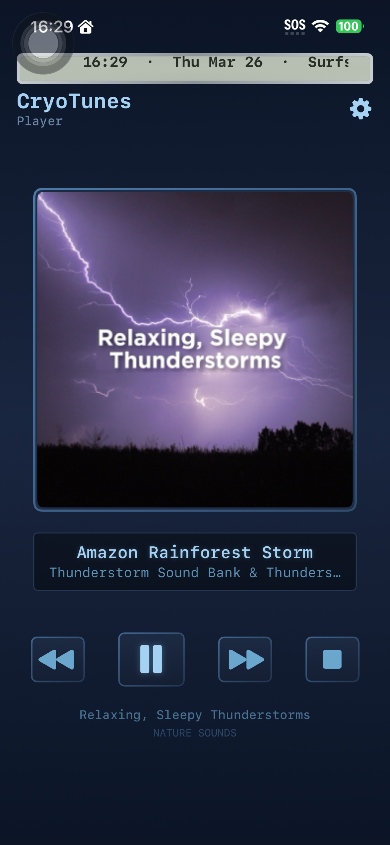 CryoTunes playing Thunderstorms