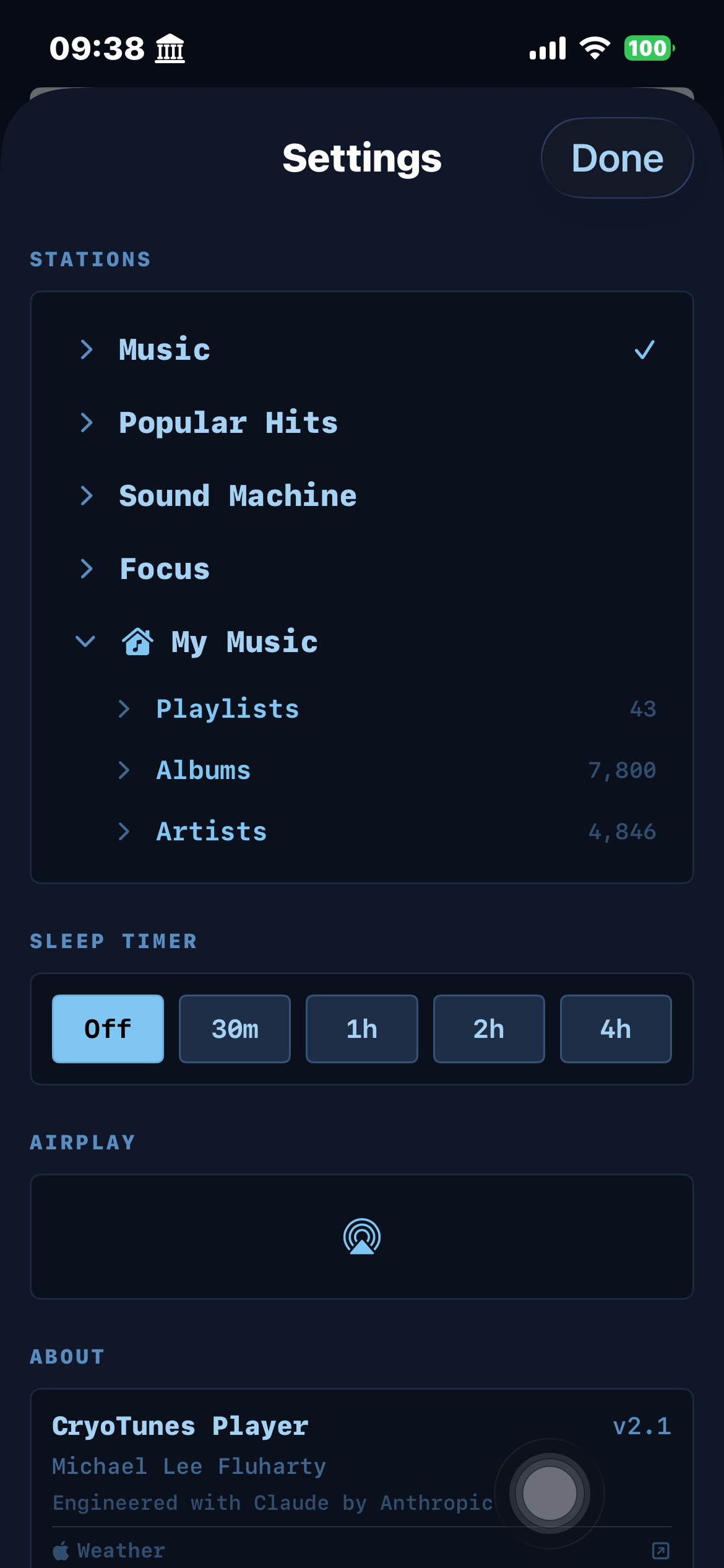 CryoTunes settings